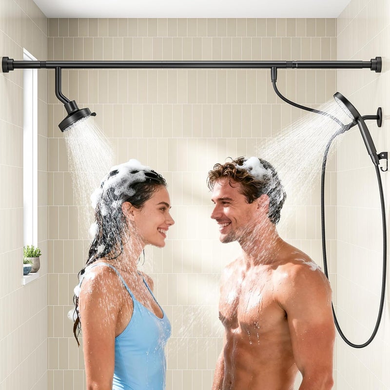 NTPN Dual Shower Head with Handheld for Couples, High Pressure Double Shower Heads for Two People Rod, Two Showerhead System Fit 2 Person, Gifts for Women Men, SPA-Like (Black, Segmented Design) - Image 1